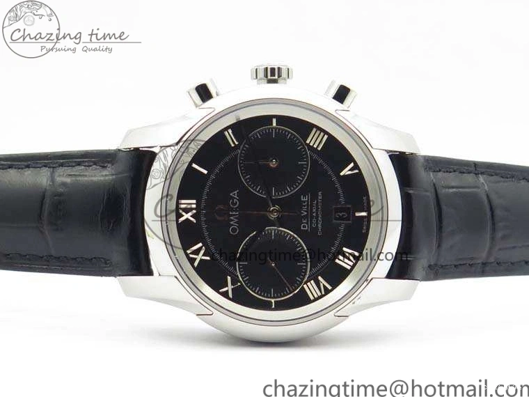 0812 De Ville Chronograph SS OMF 1:1 Best Edition Black Dial On Black Leather Strap A Fashionable 8109